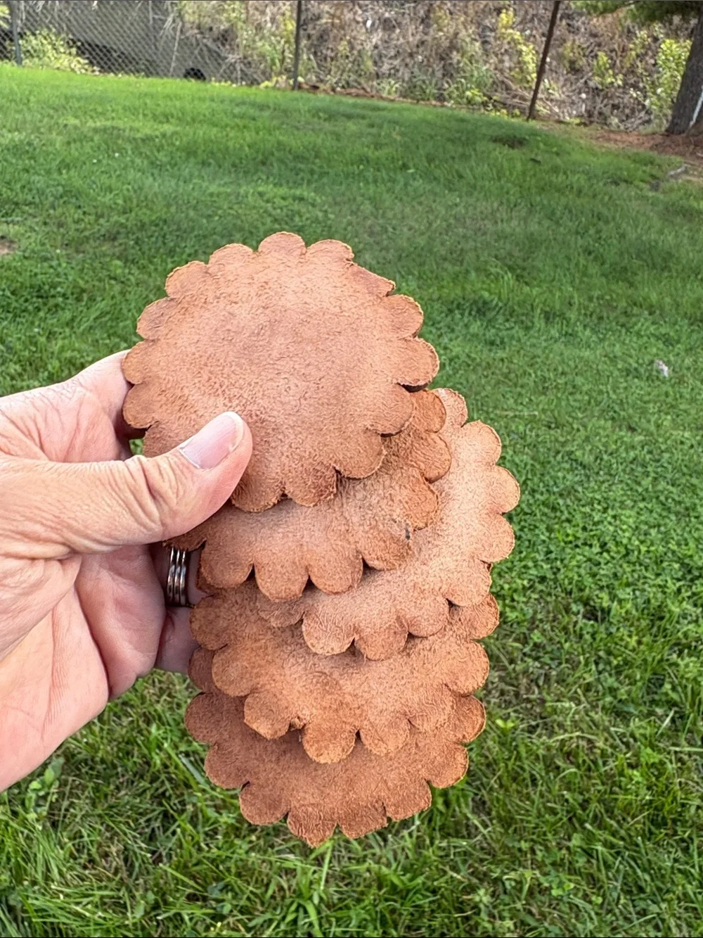 Hand-Tooled Brown Leather Basket coaster - Unbranded